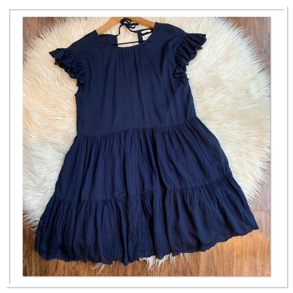 Aritzia Dresses & Skirts - Aritzia Wilfred Sidonie Dress Tiered Babydoll Flutter Sleeve Blue Size XXS